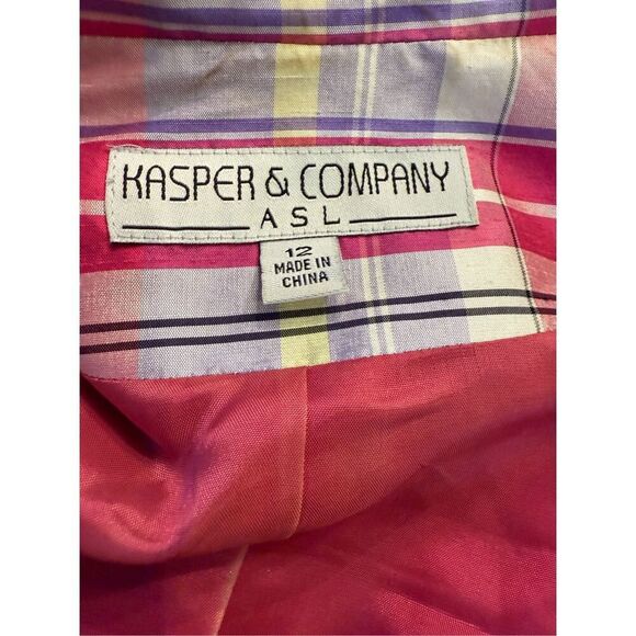 Kasper Silk 2-Button Blazer Sz. 12 Pockets Bright Plaid Lined - Picture 7 of 9